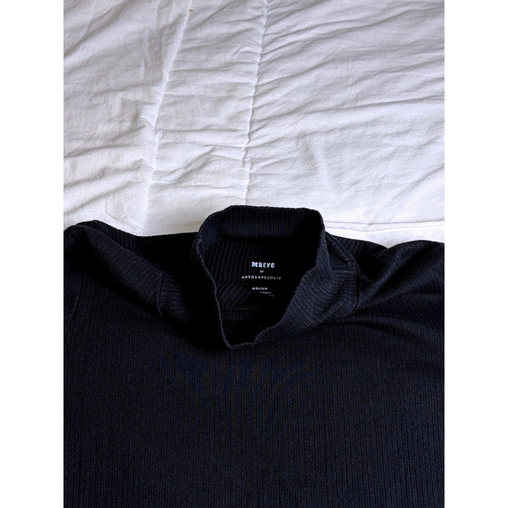 Maeve Anthropologie Black Ribbed Mock Neck Long Sleeve Top Medium Minimalist